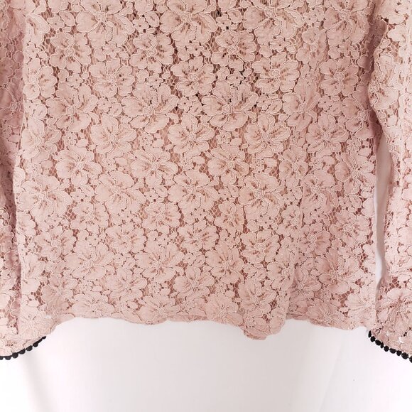 Adiva Dusty Rose Ruffle Floral Lace Pattern Long Sleeve Preppy Blouse Size M - Picture 10 of 10